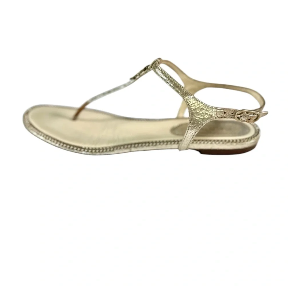 CHANEL Metallic Gold Thong T-Strap Sandals Made in Italy